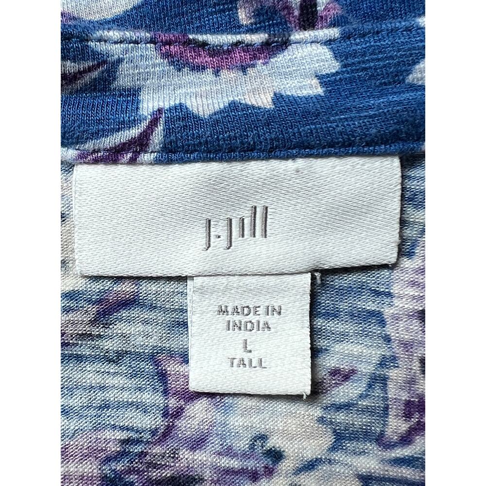 J. JILL BLUE FLORAL SPLIT V-NECK BLOUSE BOHO BORDER PRINT WOMENS LARGE TALL - Picture 4 of 11